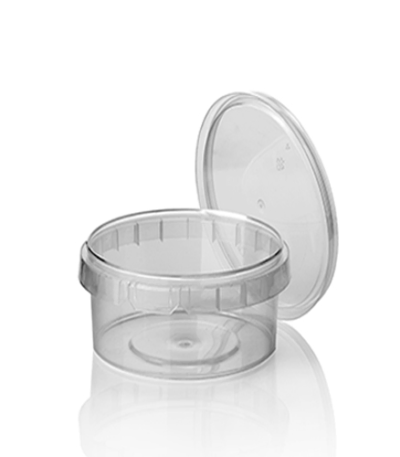 Product foto van Plastic delicatessenbekers transparant 480ml met sluiting set van 40