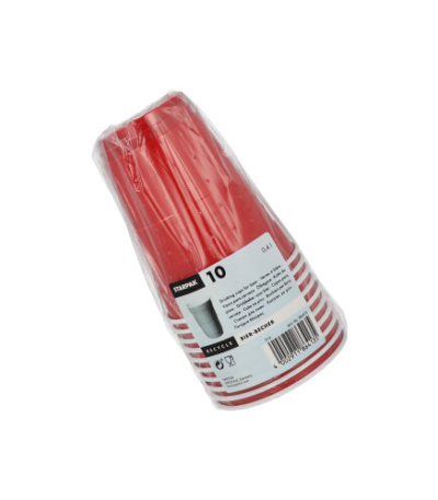 Product foto van Plastic drinkbekers rood/wit 400ml set van 10