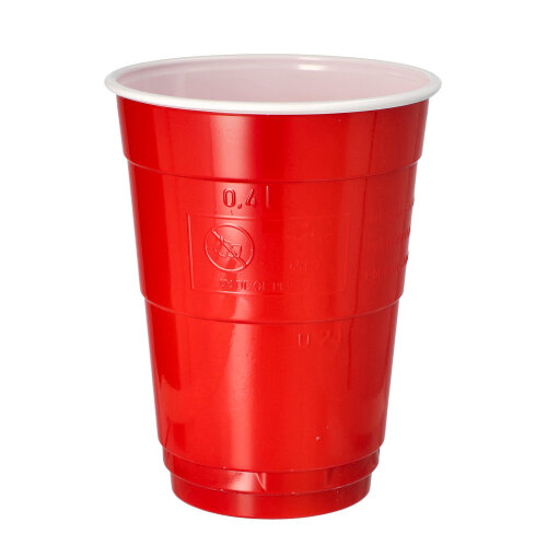 Product foto van Plastic drinkbekers rood/wit 400ml set van 10