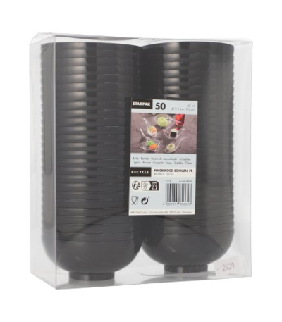 Product foto van Plastic fingerfood schaaltjes zwart set van 50 65ml