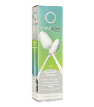 Product foto van Plastic herbruikbare lepels wit set van 10 Circulware Gaia