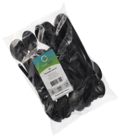 Product foto van Plastic herbruikbare lepels zwart set van 50 Circulware by Haval
