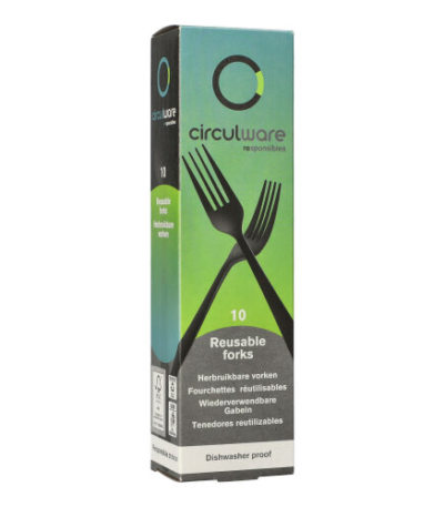 Product foto van Plastic herbruikbare vorken zwart set van 10 Circulware Gaia