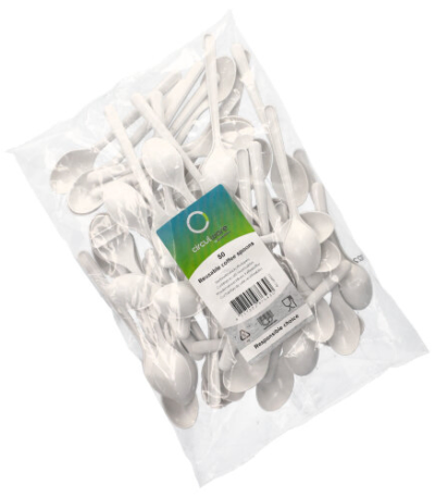 Product foto van Plastic koffielepels wit Haval Circulware set van 50 13cm