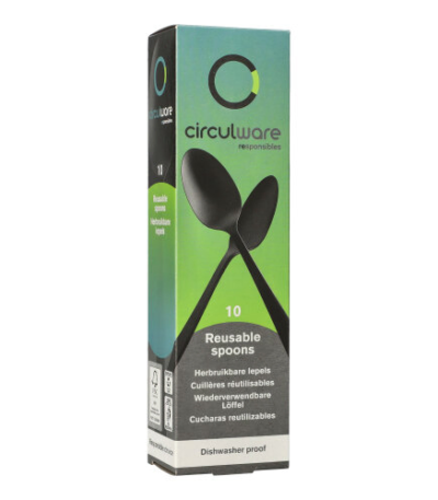 Product foto van Plastic lepels Haval Circulware Gaia zwart set van 10