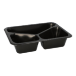 Product foto van Plastic lunchschalen 3-vaks zwart set van 20