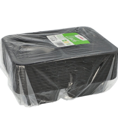 Product foto van Plastic lunchschalen 3-vaks zwart set van 20