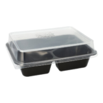 Product foto van Plastic lunchschalen 3-vaks zwart set van 20
