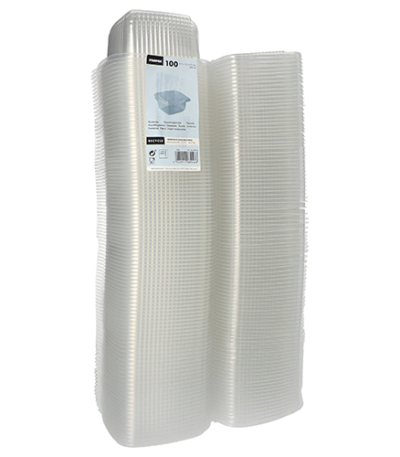 Product foto van Plastic verpakkingsbekers met deksel transparant set van 100 500ml