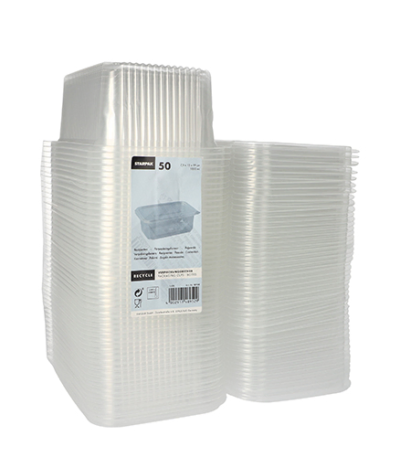 Product foto van Plastic verpakkingsbekers met deksel transparant set van 50 1000ml