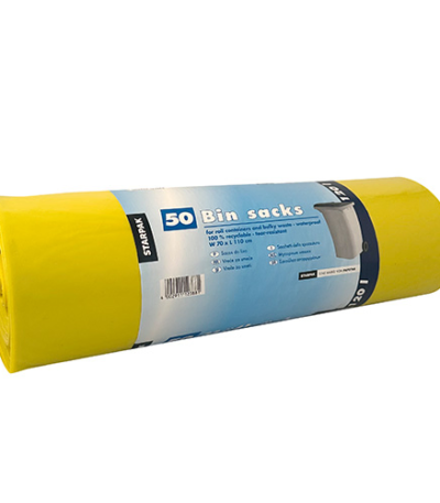 Product foto van Plastic vuilniszakken LDPE geel set van 50 120 liter