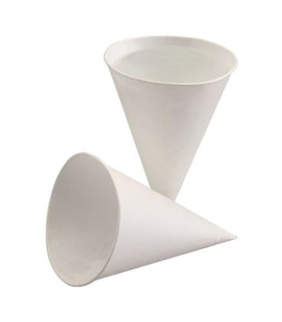 Product foto van Puntbekers suikerriet papier wit 100ml set van 200 Palmwas coating