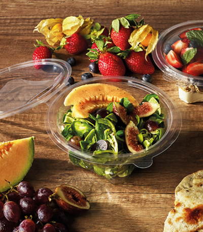 Product foto van R-PET saladeschalen met deksel glashelder set van 50 500ml