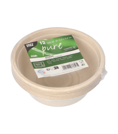 Product foto van Schalen suikerriet natuur 500ml set van 12