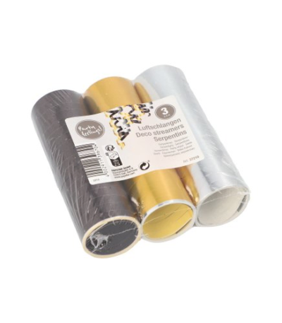 Product foto van Serpentines zwart/goud/zilver Metallic set van 3