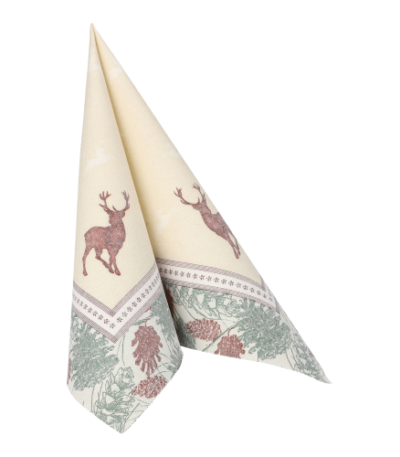 Product foto van Servetten 1/4 vouw Majestic Deer wit set van 50