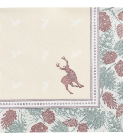 Product foto van Servetten 1/4 vouw Majestic Deer wit set van 50