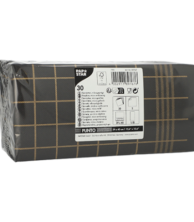 Product foto van Servetten 2-laags zwart/goud 39x40 cm set van 30 PUNTO Kitchen Towel