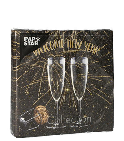 Product foto van Servetten 3-laags 25cm Welcome New Year set van 20