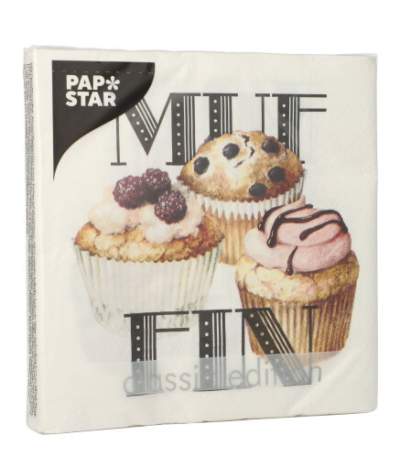 Product foto van Servetten 3-laags 33cm x 33cm Muffin set van 20
