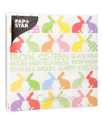 Product foto van Servetten 3-laags 33x33 cm Colourful Bunnies set van 20
