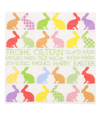Product foto van Servetten 3-laags 33x33 cm Colourful Bunnies set van 20
