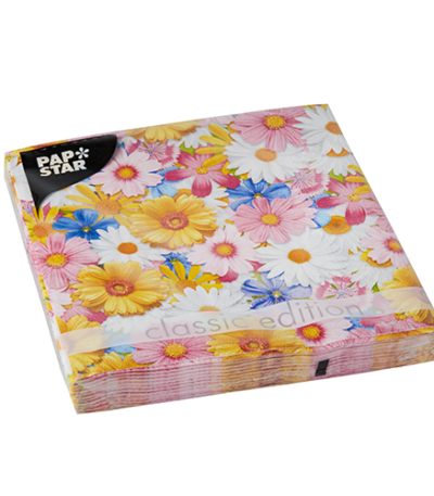 Product foto van Servetten 3-laags 33x33 cm Daisies Mix set van 20