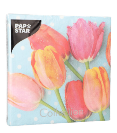 Product foto van Servetten 3-laags 33x33cm Bella Tulipa set van 20