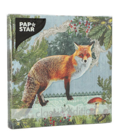 Product foto van Servetten 3-laags Fox Portrait 33x33cm set van 20
