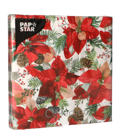 Product foto van Servetten 3-laags Winter Poinsettia set van 20