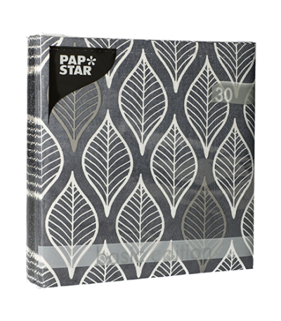 Product foto van Servetten 3-laags donkergrijs set van 30 Leafy