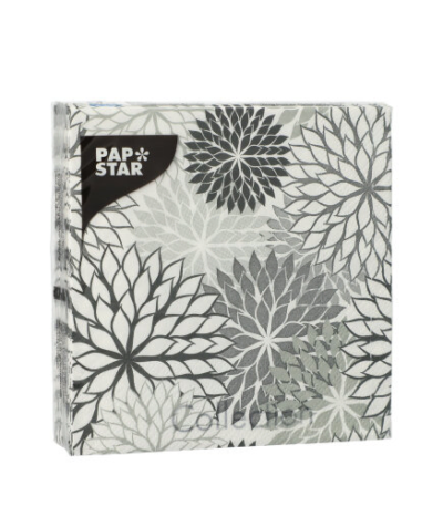 Product foto van Servetten 3-laags grijs Floralies set van 20
