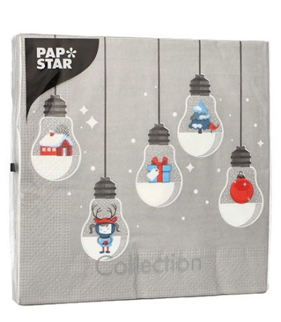 Product foto van Servetten 3-laags grijs set van 20 33x33 cm Lighting