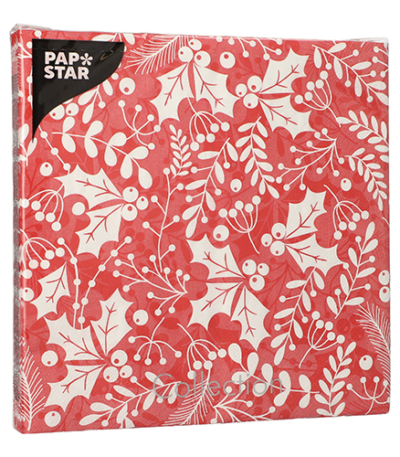 Product foto van Servetten 3-laags rood 40x40cm set van 20 Houx et Gui