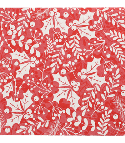 Product foto van Servetten 3-laags rood 40x40cm set van 20 Houx et Gui