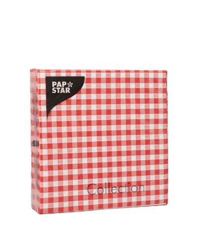 Product foto van Servetten 3-laags rood Vichy Karo set van 20