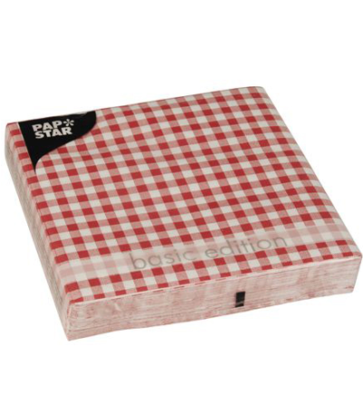 Product foto van Servetten 3-laags rood set van 30 Vichy Karo