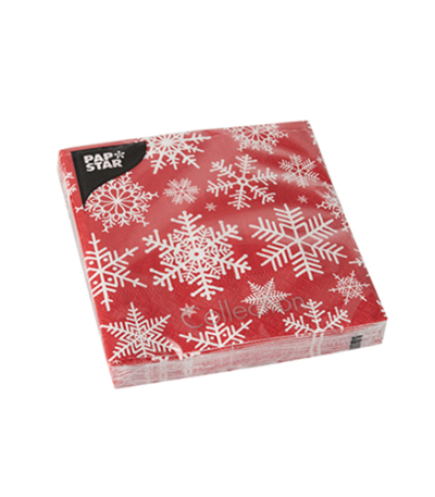 Product foto van Servetten 3-laags sneeuwvlokken 25cm x 25cm set van 20