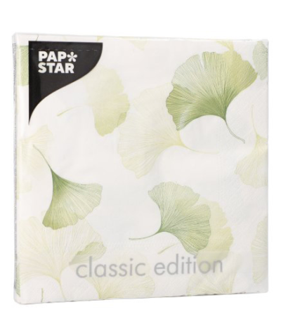 Product foto van Servetten 3-laags wit 33x33cm set van 20 Light Ginko
