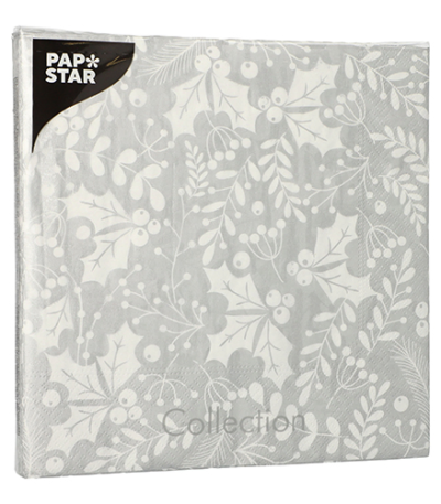 Product foto van Servetten 3-laags zilver set van 20 Houx et Gui