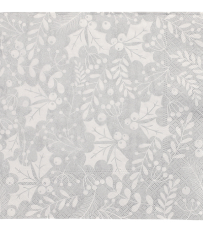 Product foto van Servetten 3-laags zilver set van 20 Houx et Gui