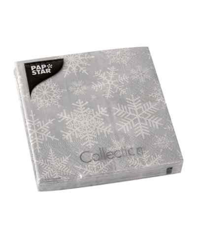 Product foto van Servetten 3-laags zilver set van 20 Snowflakes