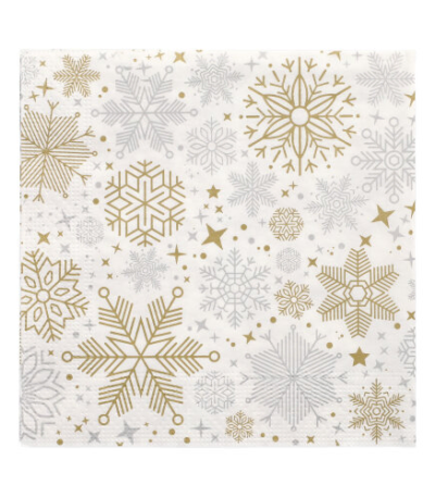 Product foto van Servetten 3-laags zilver/goud set van 20 Flocons