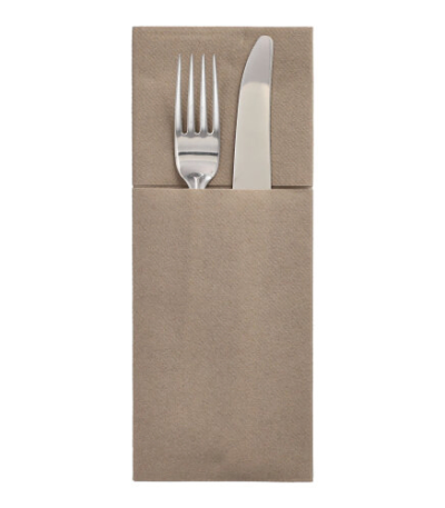 Product foto van Servetten airlaid taupe met bestekvouw Premium set van 100