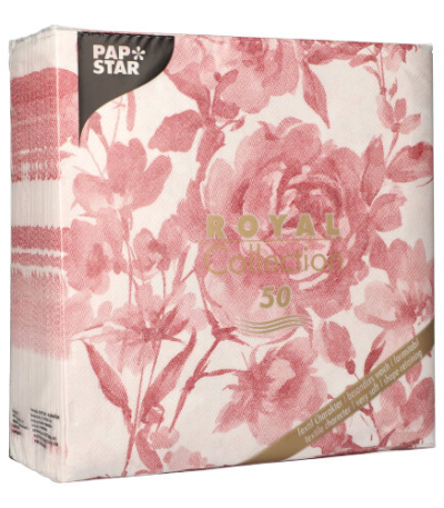 Product foto van Servetten bordeaux Rose set van 50 Royal Collection