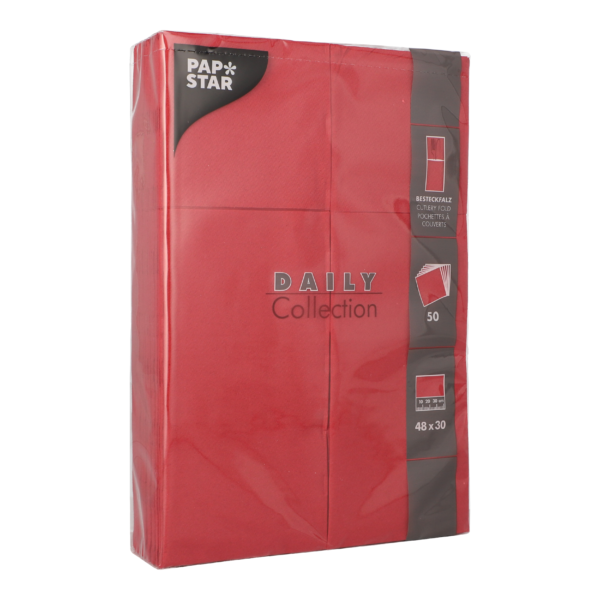 Product foto van Servetten bordeaux met bestekvouw set van 50 48x30cm Daily Collection