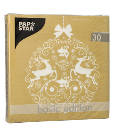 Product foto van Servetten goud 3-laags 33cm x 33cm set van 30 Deers Couple