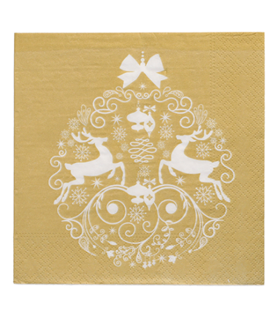 Product foto van Servetten goud 3-laags 33cm x 33cm set van 30 Deers Couple