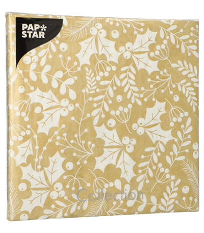 Product foto van Servetten goud 3-laags 40x40 cm set van 20 Houx et Gui