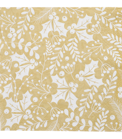 Product foto van Servetten goud 3-laags 40x40 cm set van 20 Houx et Gui